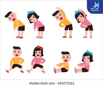 children stretching.
flexibility exercise concept.
Vector flat style cartoon character icon design
illustration infographic