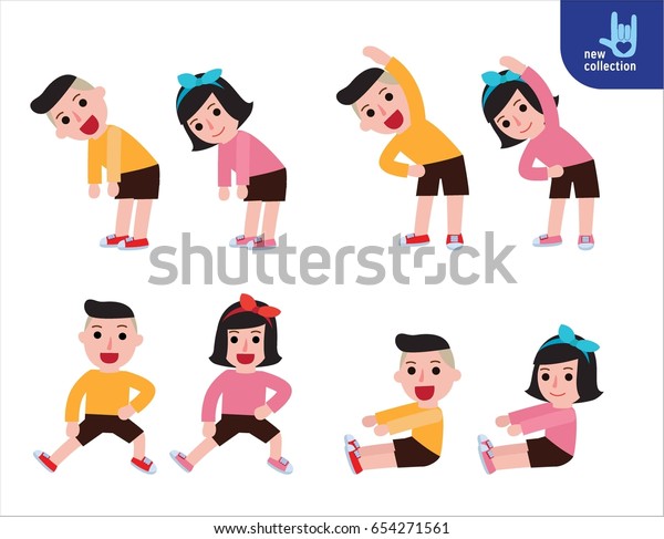 Children Stretching Flexibility Exercise Concept Vector Stock Vector ...