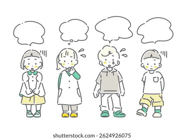 Children struggling with self-confidence - simple and cute line drawing illustrations