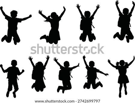 Children Student Jumping Celebration School Success Silhouette Vector