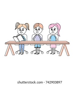 children student sitting in the wood desk