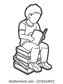 Children Study A Boy Reading A Book Cartoon Graphic Vector