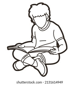 Children Study A Boy Reading A Book Cartoon Graphic Vector