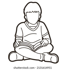 Children Study A Boy Reading A Book Cartoon Graphic Vector