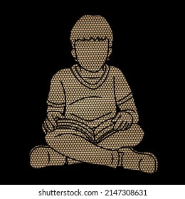 Niños Estudian A Un Niño Leyendo Un Vector Gráfico De Caricaturas