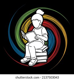 Children Study A Girl Reading A Book Cartoon Graphic Vector