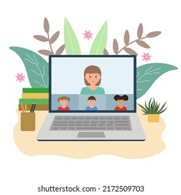 Children study online at their homes, meeting online.