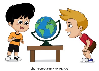 The children are studying about globe earth.vector and illustration.