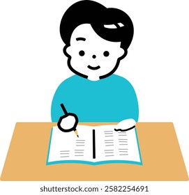 Children studying in classes or cram schools write in notebooks_Illustration of a boy enjoying learning_Children's education image