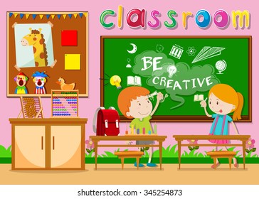 Children studying in the classroom illustration