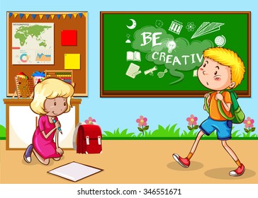 Niños que estudian en la ilustración del aula
