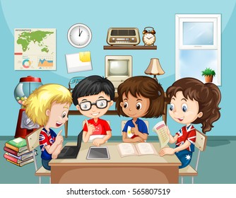 Children studying in the classroom illustration