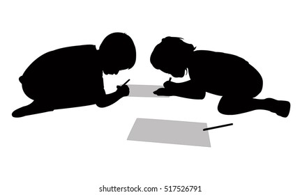 children  studying silhouette vector 