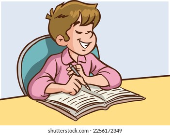 children studying at the table cartoon vector