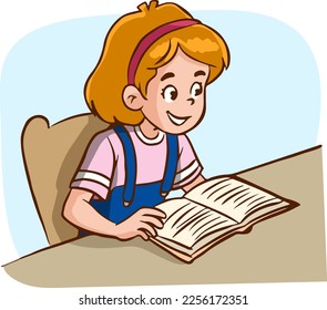 children studying at the table cartoon vector