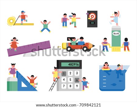 children studying various subjects  vector illustration flat design