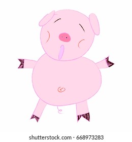 The children style cute pig, Cheerful pig, Funny pig vector