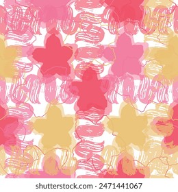  Children style floral doodle background, funny basic nature shapes wallpaper. Hippie psychedelic vector background. 