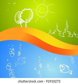 Children style vector illustration of nature. Eps 10 file.