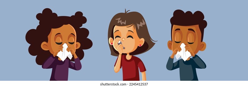 
Children Suffering Respiratory Diseases During School Epidemic Vector Illustration. Kids having viral pneumonia catching the virus in collectivity 
