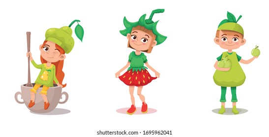 
niños con traje bayas de frutas ilustración vectorial
