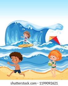 Children at the summer beach illustration