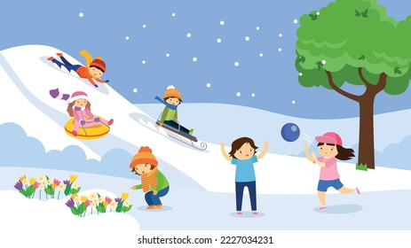 children in summer clothes in winter