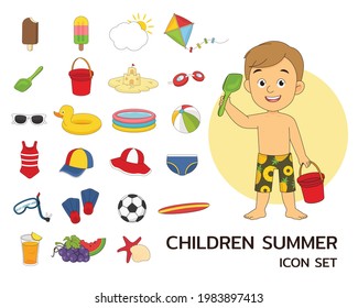 Children Summer concept flat icons