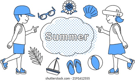Children and summer illustration set