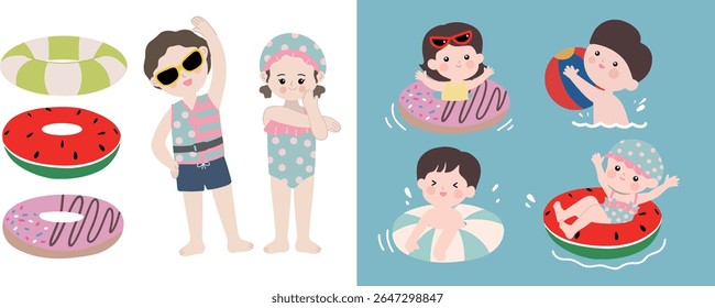 crianças verão exercício de aquecimento de natação