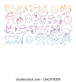 Children summer vacation. Holidays with little kids. Sea, beach and ocean