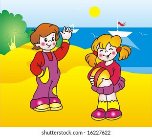 niños en una playa soleada