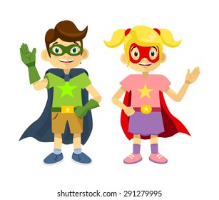 Children superheroes. Vector flat illustration