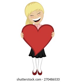 Children with surprise - Lovely little girl with a big red heart
