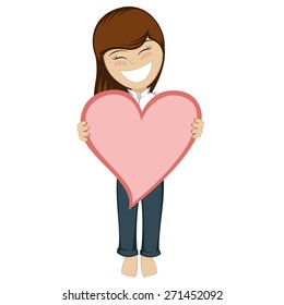 Children with surprise - Lovely little girl with a big red heart