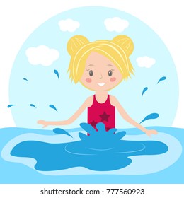 Children swim and play in the swimming pool