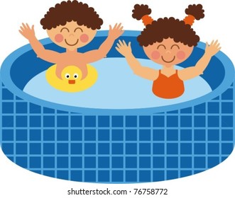Children swim in the pool