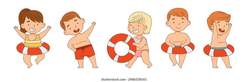 Children Swimming and Floating in Water Vector Set