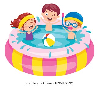 Children Swimming In An Inflatable Pool