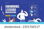 Children Swimming Lessons. swimming classes background. swimming training concept. Vector Illustration. Poster, Banner, Flyer, Template. social media post. Swimming lesson promotion poster. Coaching.