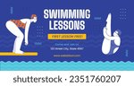 Children Swimming Lessons. swimming classes background. swimming training concept. Vector Illustration. Poster, Banner, Flyer, Template. social media post. Swimming lesson promotion poster. Coaching.