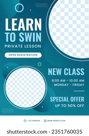 Children Swimming Lessons. swimming classes background. swimming training concept. Vector Illustration. Poster, Banner, Flyer, Template. social media post. Swimming lesson promotion poster. Coaching.