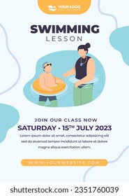 Children Swimming Lessons. swimming classes background. swimming training concept. Vector Illustration. Poster, Banner, Flyer, Template. social media post. Swimming lesson promotion poster. Coaching.