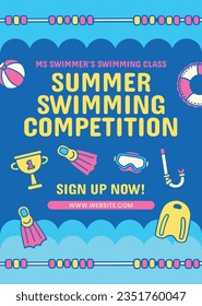 Children Swimming Lessons. swimming classes background. swimming training concept. Vector Illustration. Poster, Banner, Flyer, Template. social media post. Swimming lesson promotion poster. Coaching.