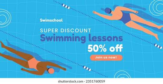 Children Swimming Lessons. swimming classes background. swimming training concept. Vector Illustration. Poster, Banner, Flyer, Template. social media post. Swimming lesson promotion poster. Coaching.