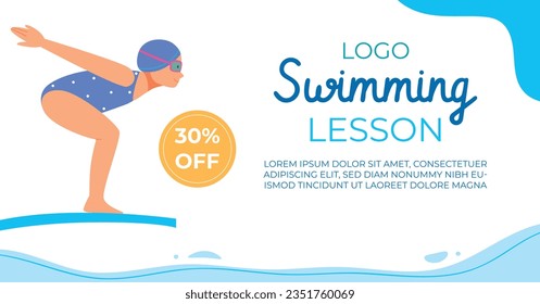 Children Swimming Lessons. swimming classes background. swimming training concept. Vector Illustration. Poster, Banner, Flyer, Template. social media post. Swimming lesson promotion poster. Coaching.