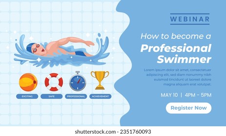 Children Swimming Lessons. swimming classes background. swimming training concept. Vector Illustration. Poster, Banner, Flyer, Template. social media post. Swimming lesson promotion poster. Coaching.