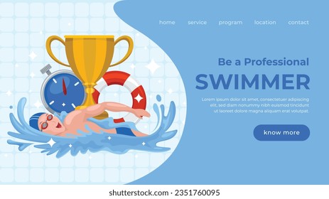Children Swimming Lessons. swimming classes background. swimming training concept. Vector Illustration. Poster, Banner, Flyer, Template. social media post. Swimming lesson promotion poster. Coaching.