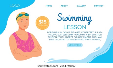 Children Swimming Lessons. swimming classes background. swimming training concept. Vector Illustration. Poster, Banner, Flyer, Template. social media post. Swimming lesson promotion poster. Coaching.