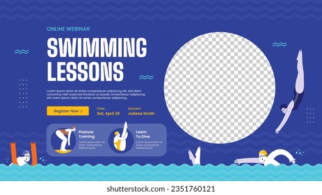 Children Swimming Lessons. swimming classes background. swimming training concept. Vector Illustration. Poster, Banner, Flyer, Template. social media post. Swimming lesson promotion poster. Coaching.